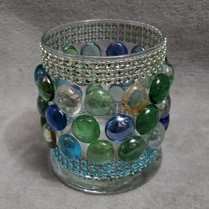 Round Glass Luminary Vase 4" Tall x 3" Wide Blue & Green